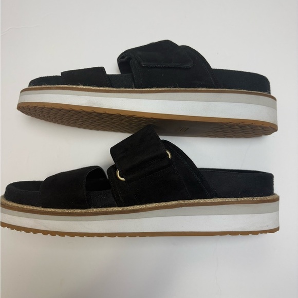 Cole Haan Black Suede Double-Strap Platform Sandals. Velcro Straps for Comfort. - Picture 6 of 13